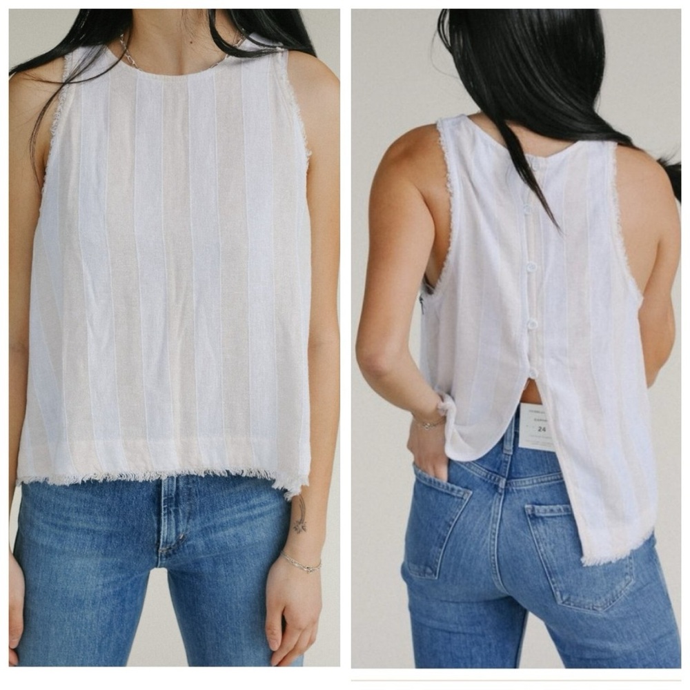 Bella Dahl Striped Linen Blend Top Sm Coastal Cowgirl California Summer Neutral